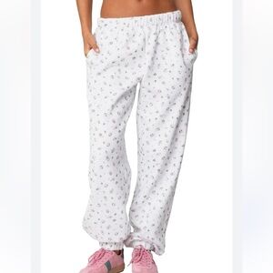 EDIKTED BOUQUET FLORAL SWEATPANTS JOGGER WHITE PINK MEDIUM